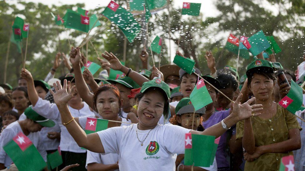 USDP supporters waving party flags