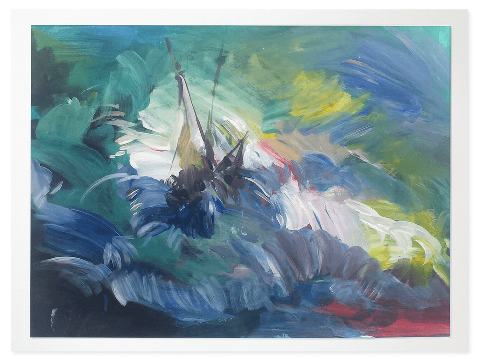 A ship in stormy seas, painted by Sabry al-Qarashi