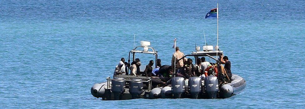 A migrant boat seen off the coast of Libya