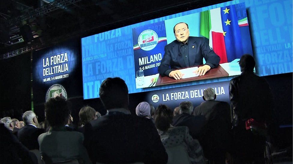 Italy's former Prime Minister gives a video address