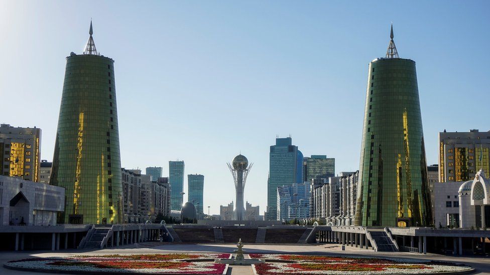 A general view of downtown with the monument Baiterek (C) in Astana, Kazakhstan, September 4, 2016.