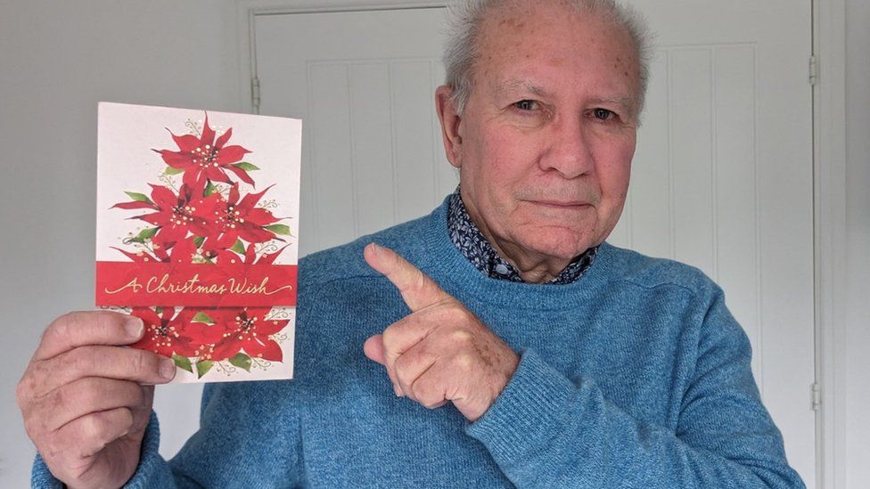 Peter Rimmer with just received Christmas card