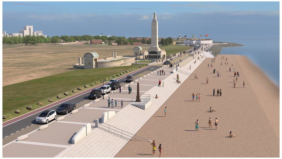Artist's impression of widened beach and other defences at Southsea Common