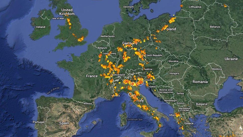Still showing lightning over Europe