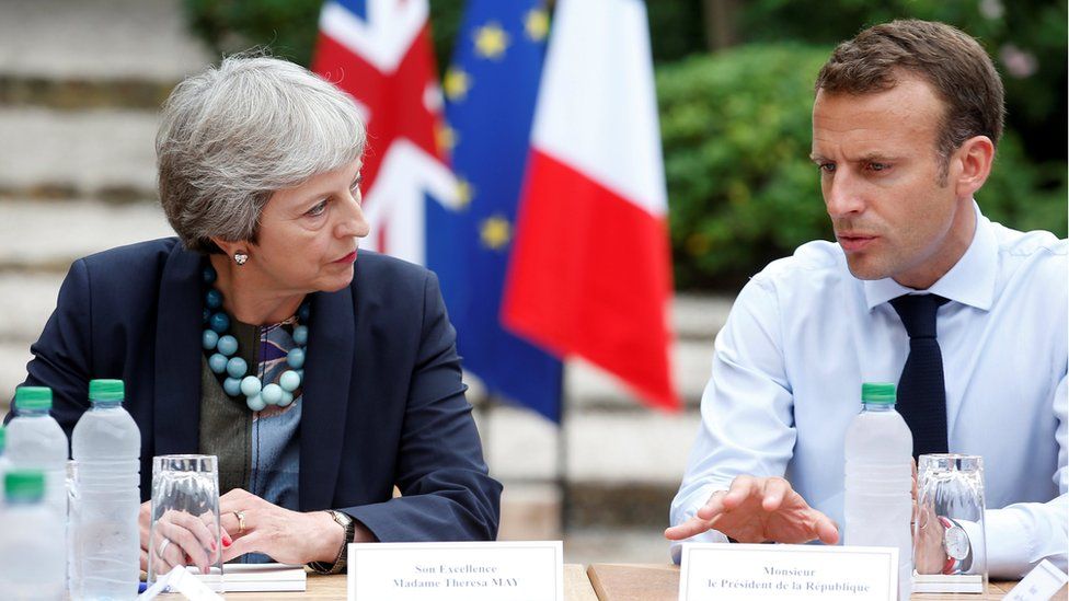 Theresa May and Emmanuel Macron on 3 August