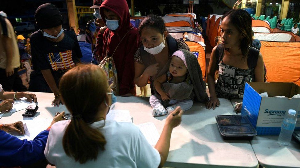 People at an evacuation centre