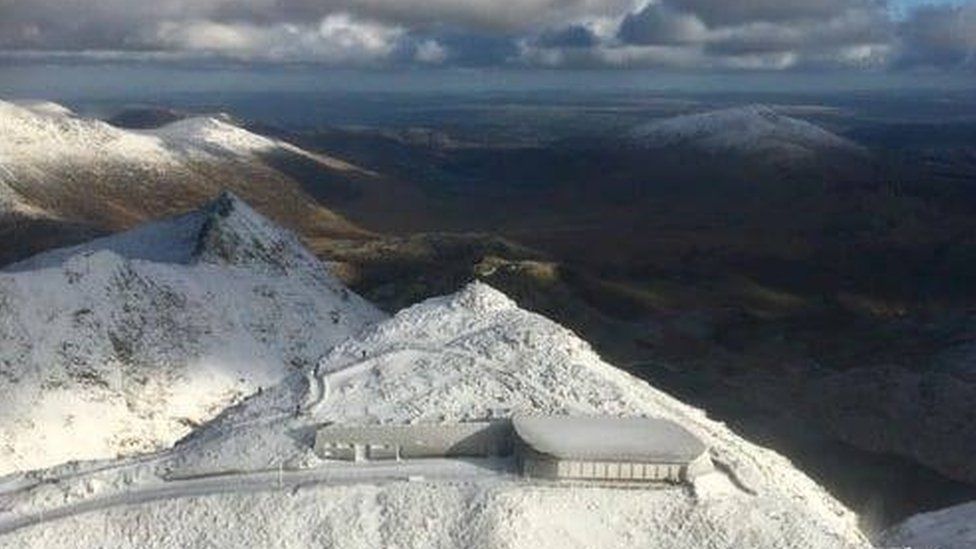 Snowy Snowdon summit