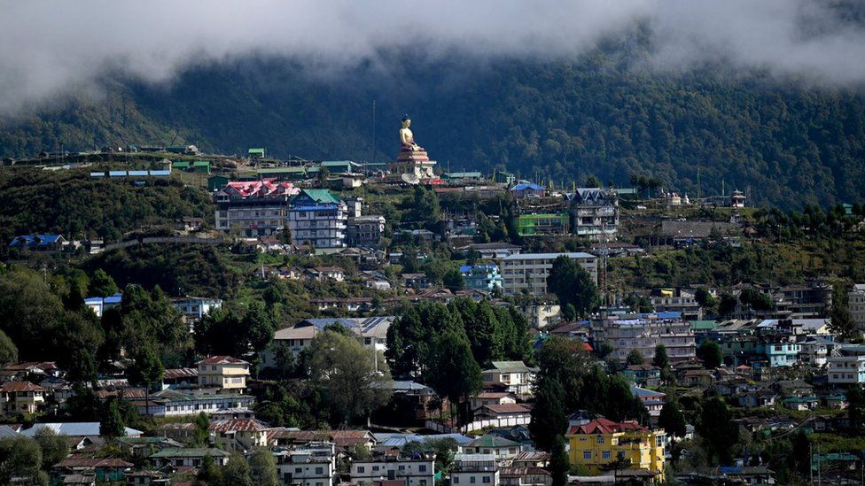 A Buddha statue is pictured in Tawang near the Line of Actual Control (LAC), neighbouring China, in India's Arunachal Pradesh state on October 21, 2021.