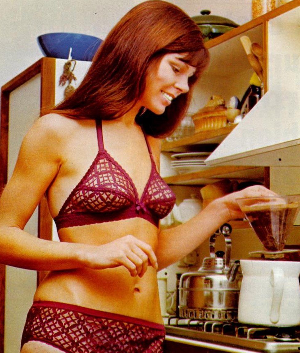 Woman modelling underwear in 1973