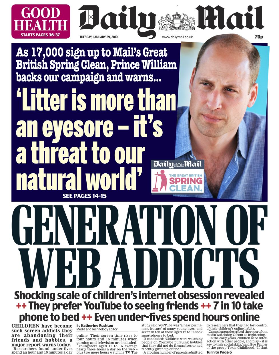 Daily Mail front page - 29/01/19