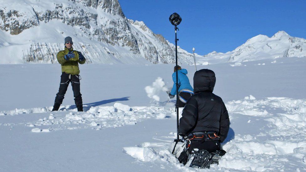Filming Click 360 on the ski slopes