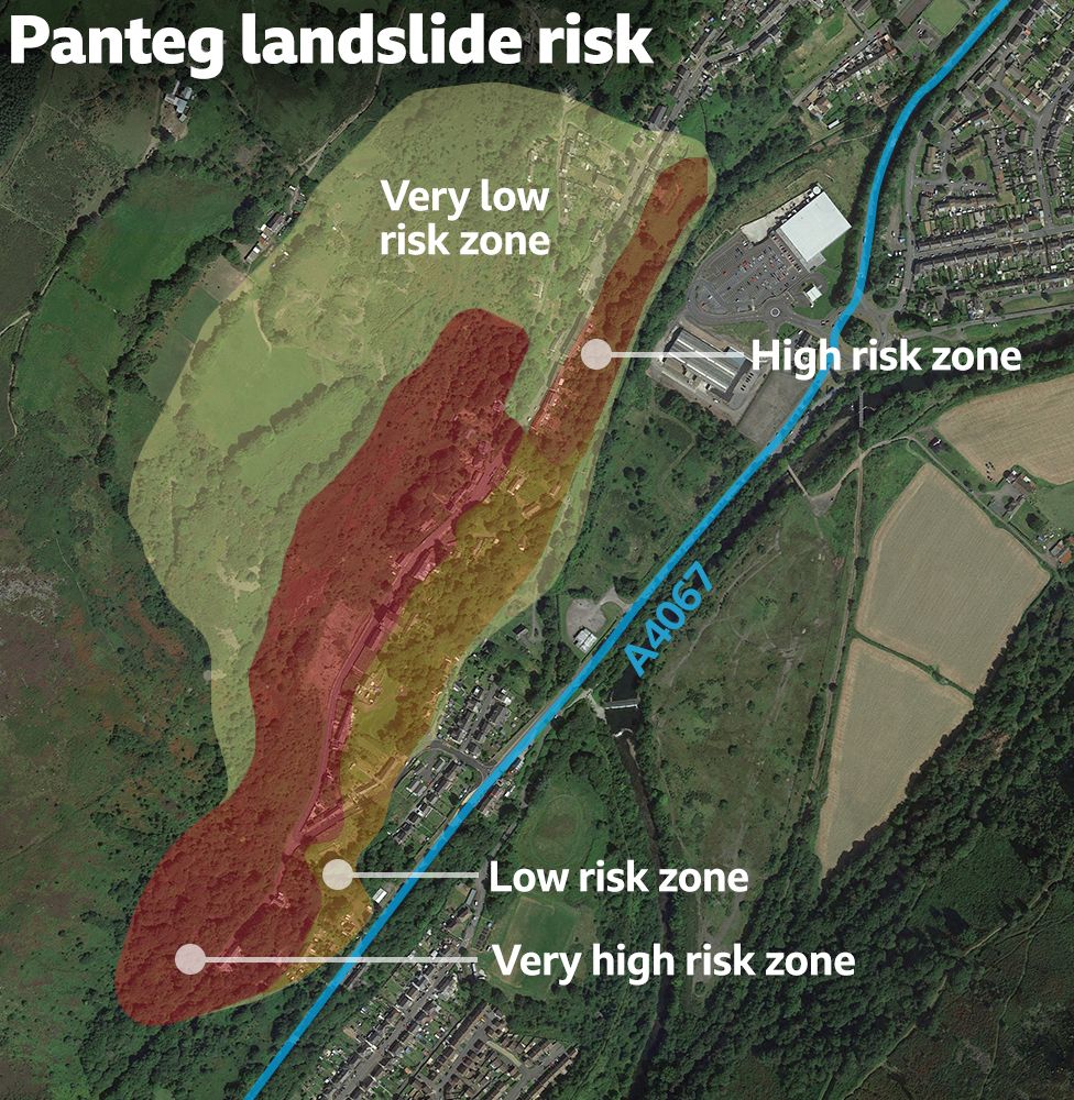 Map of landslide risk in Panteg