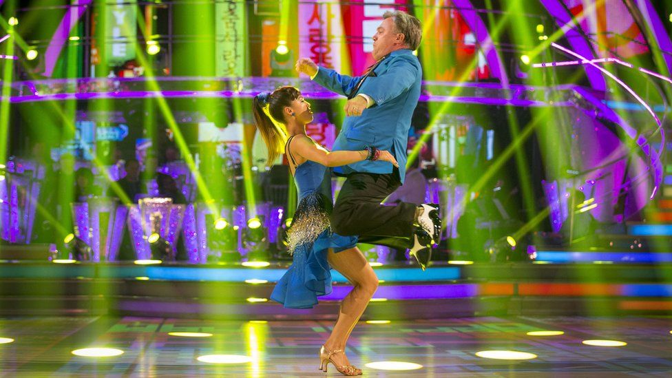 Former Shadow Chancellor, Ed Balls performing the Salsa to 'Gangnam Style' with Katya Jones during Strictly Come Dancing dress rehearsal