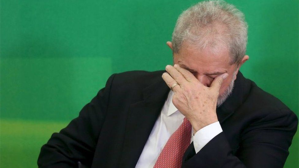 Brazil's former president Luiz Inacio Lula da Silva reacts during his appointment as chief of staff, at Planalto palace in Brasilia, Brazil, March 17, 2016.