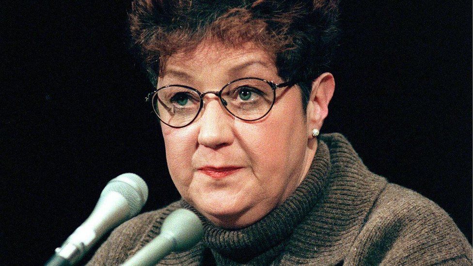 This 21 January, 1998, file photo shows Norma McCorvey, the woman at the center of the US Supreme Court ruling on abortion, testifies before a US Senate Judiciary Committee subcommittee during hearing