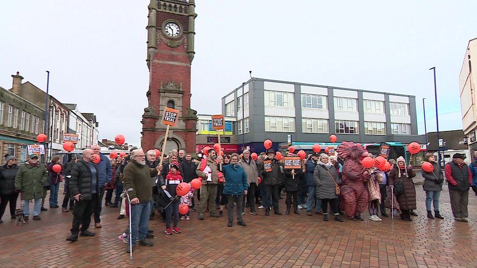 Protestors in the town centre