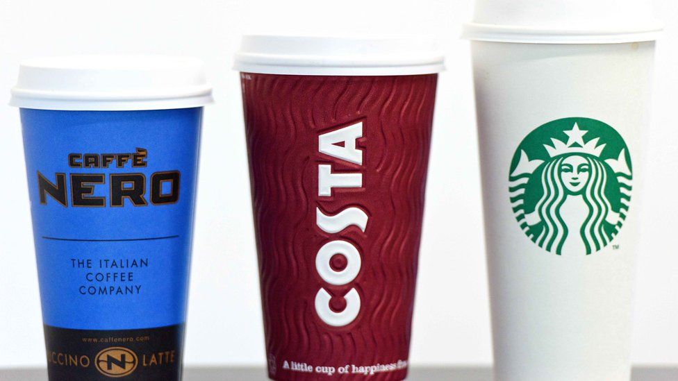 Caffe Nero, Costa and Starbucks cups