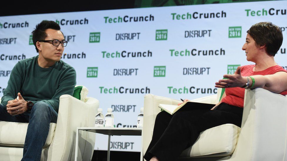 Tony Xu founder of Door Dash speaking at TechCrunch Disrupt