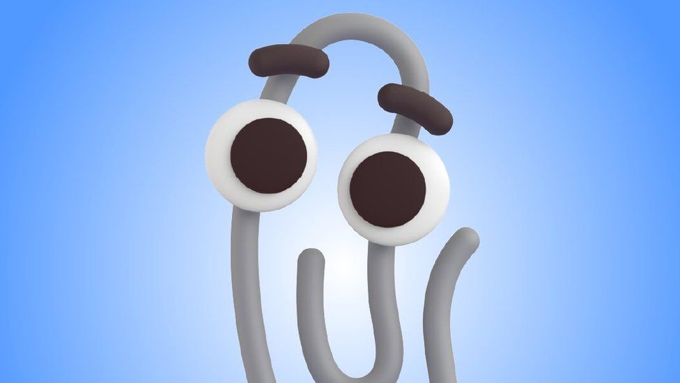 A paperclip with eyes - recognisable as the late-90s character Clippy