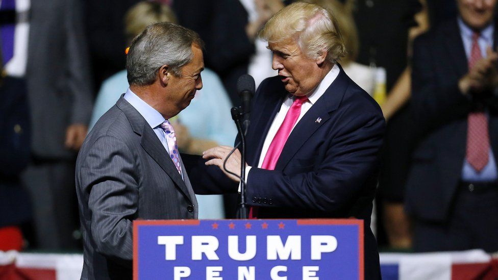 Nigel Farage and Donald Trump during a US presidential election campaign rally