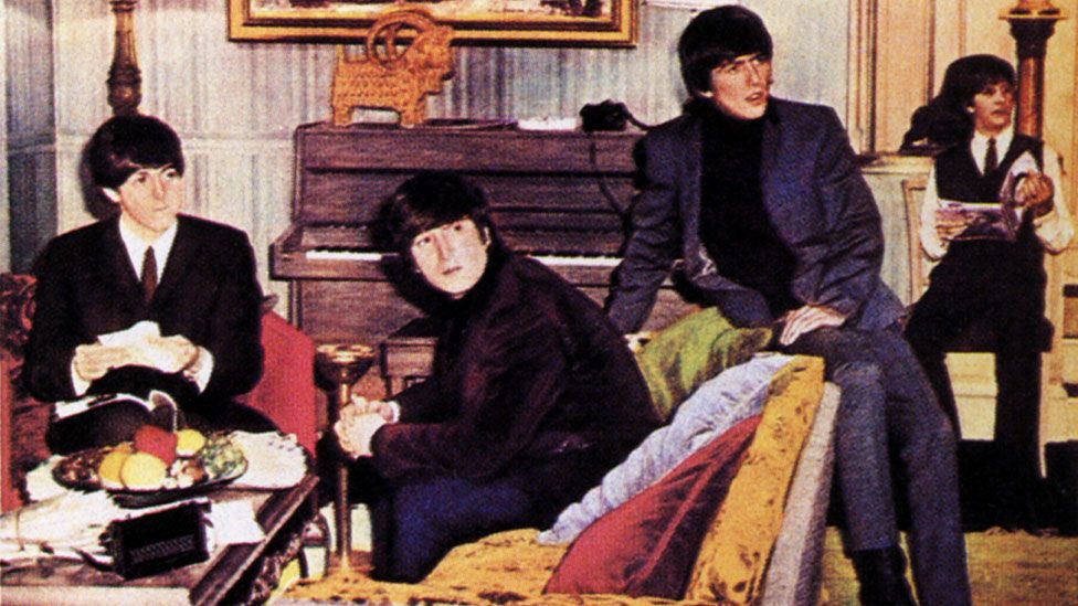 The Beatles on a poster for A Hard Day's Night