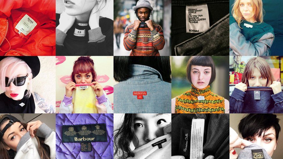 People expose their clothing labels in a collage of promotional and submitted images