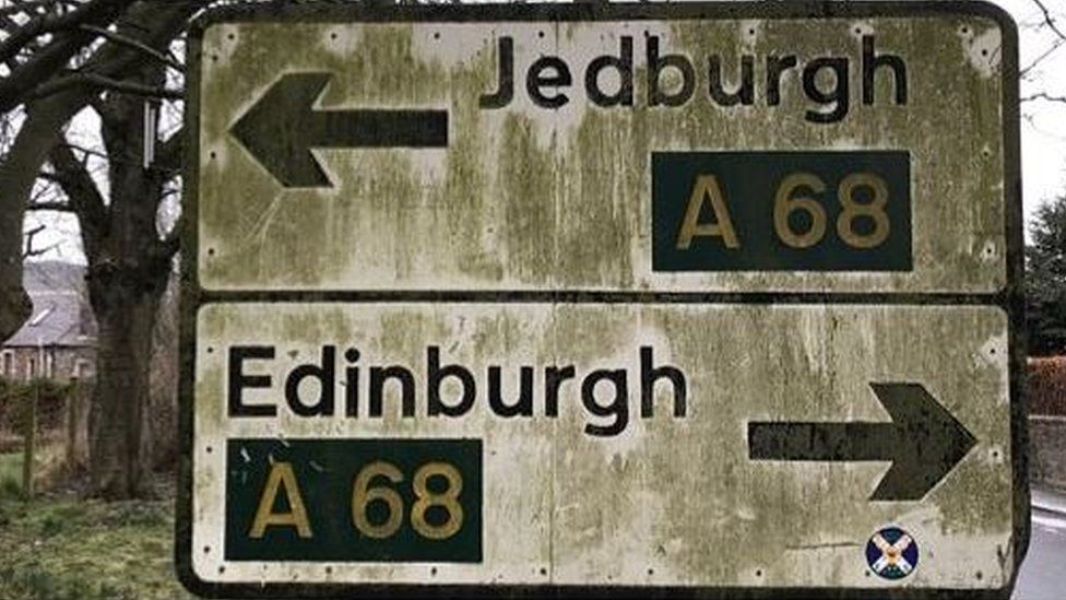 Dirty Jedburgh and Edinburgh sign