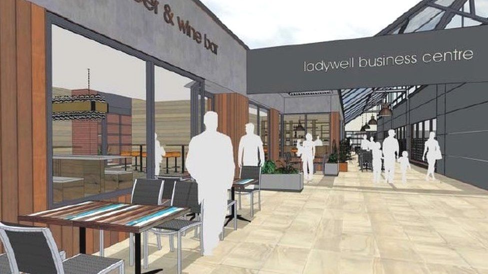 Artist impression of Ladywell shopping centre redevelopment in Newtown, Powys