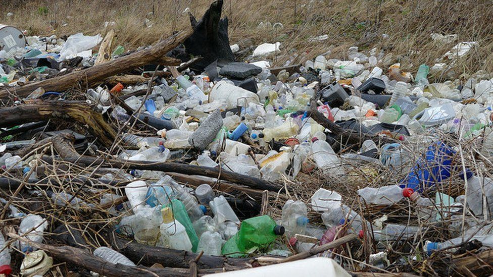 Piles of washed-up plastic bottles littered the River Rhymney before the clean-up in March