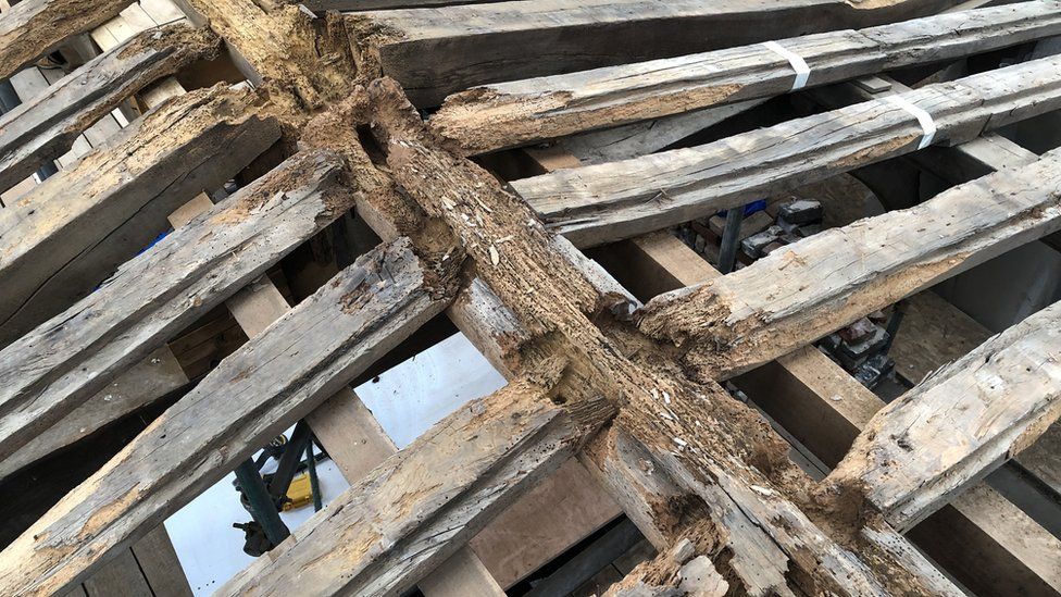 Rotten roof timbers revealed