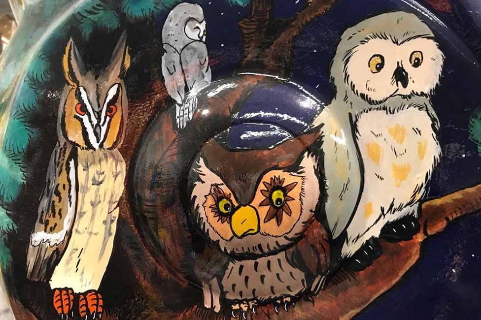 Owls painted on to one of the sculptures