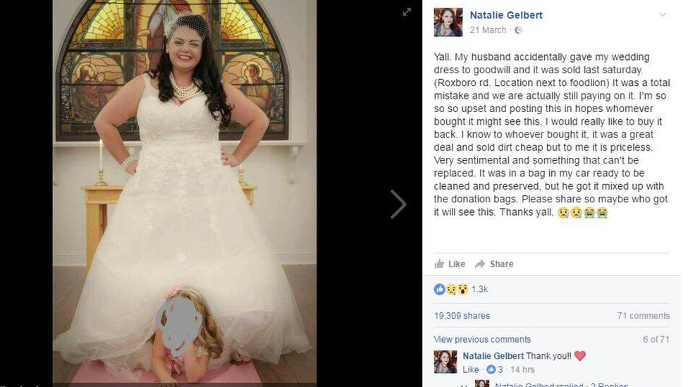 Man mistakenly donates wife's 'priceless' wedding dress - BBC News