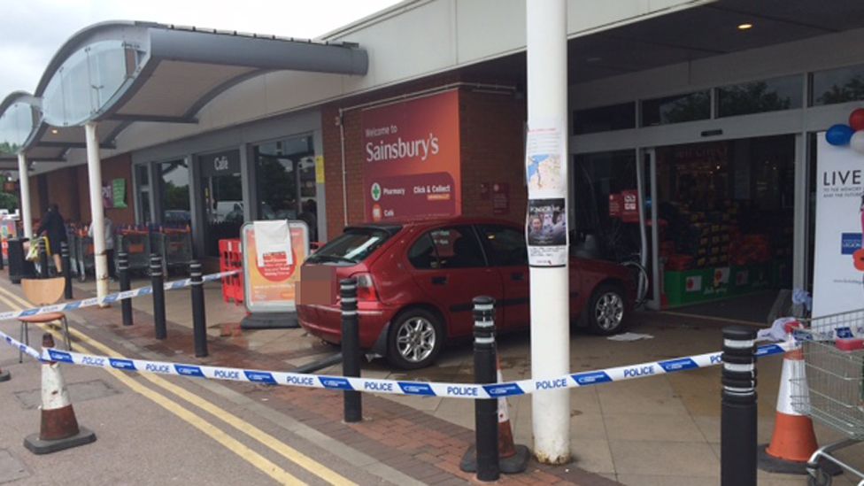 Two hurt as car hits wall at Sainsbury's store in Filton - BBC News