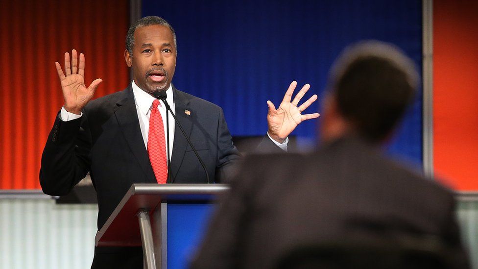 Republican presidential candidate Ben Carson participates in the Fox Business Network Republican presidential debate at the North Charleston Coliseum and Performing Arts Center on January 14, 2016 in North Charleston