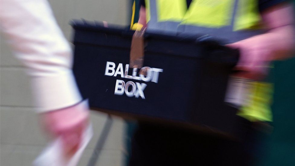 A ballot box being carried in to a count