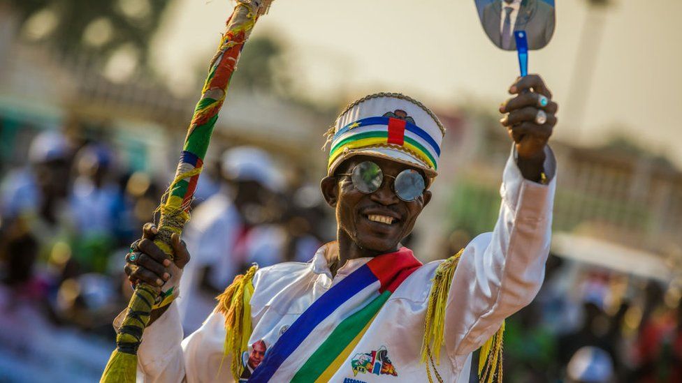 Supporters of current Central African Republic President and presidential candidate Faustin-Archange Touadera