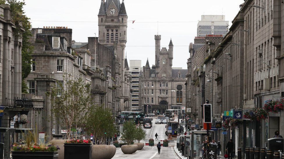 Union Street in Aberdeen after bars, cafes and restaurants have been ordered to close as lockdown restrictions are re-imposed in over a coronavirus cluster in the area
