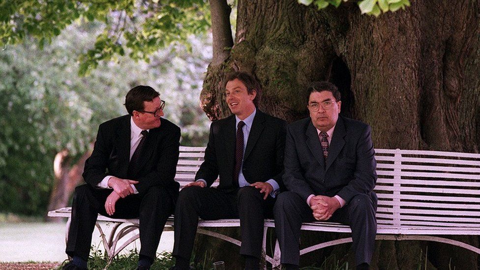 David Trimble, Tony Blair and John Hume
