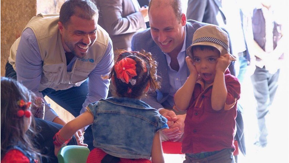 Prince William met a group of Syrian and Jordanian children at the archaeological site