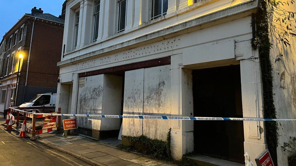 Police tape outside a former nightclub on Arcade Street in Ipswich