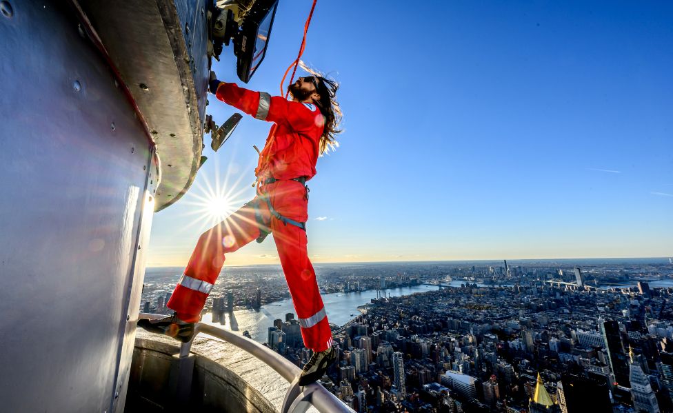 Jared Leto climbs The Empire State Building on November 08, 2023 in New York City