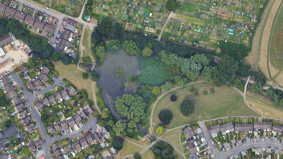 An aerial view of Saintbridge Pond Nature Reserve
