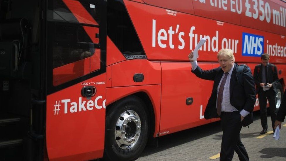 The infamous red Brexit bus during the referendum campaign with Brexiteer Boris Johnson
