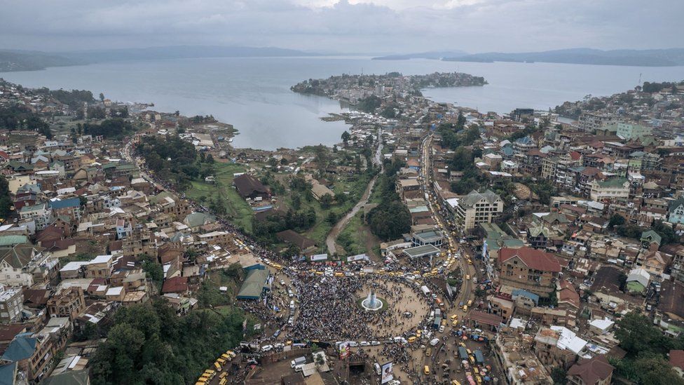 An aerial view of Bukavu