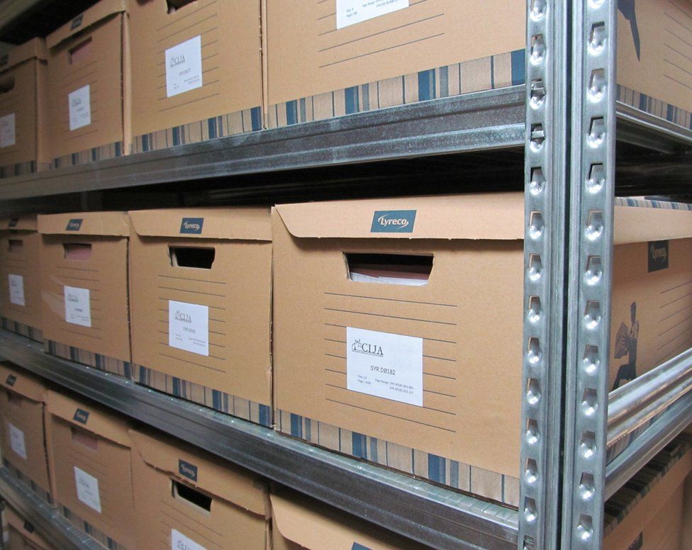 Salvaged Syrian files being stored at the Commission for International Justice and Accountability (CIJA)