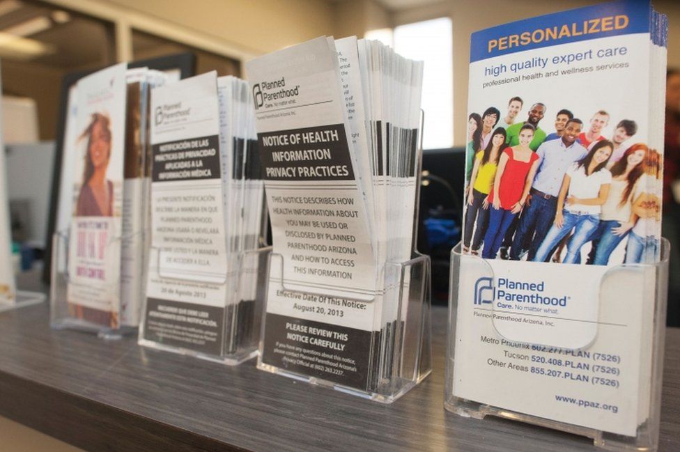 Pamphlets are seen on the counter at the Planned Parenthood Central Phoenix Health Center in Phoenix, Arizona on February 2, 2017.