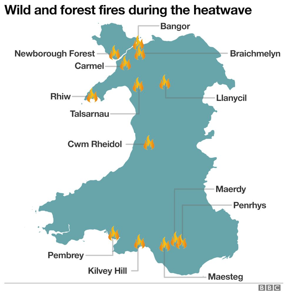 Map of fires in Wales