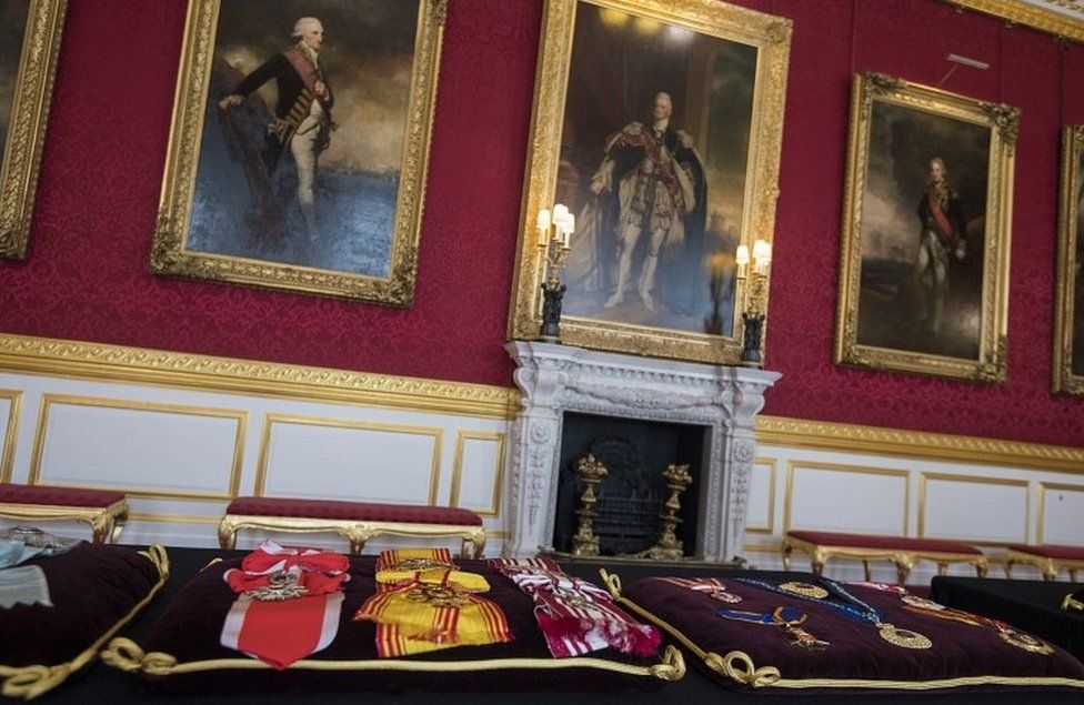 Cushions with the Duke of Edinburgh's insignia sewn into place