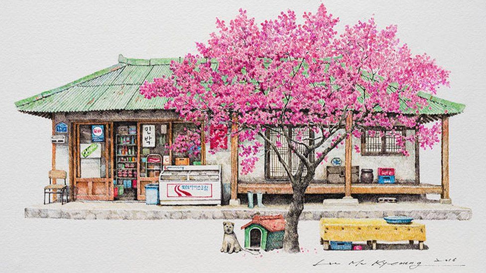 Seoul, South Korea, Asia, Hanok Namsangol, Traditional Korean Village. Hand  Drawing In Retro Style Travel Sketch Vintage Touristic Postcard, Poster Or  Book Illustration In Vector. Royalty Free SVG, Cliparts, Vectors, and Stock