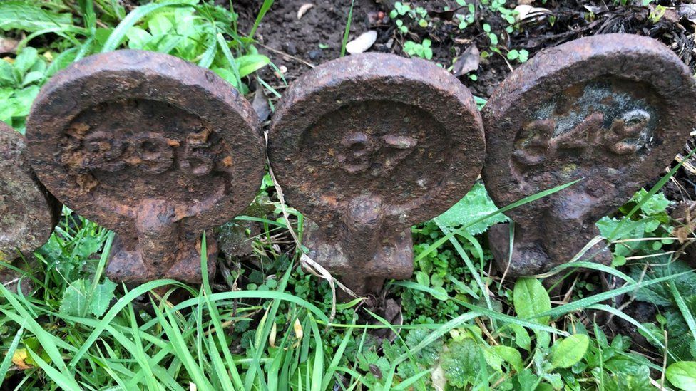 Iron markers in graveyard